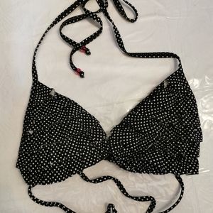 Black & White Polka Dot String Bikini Top
